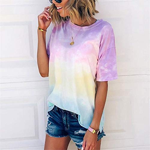 Dasayo Women's Fashion Summer Top Shirt Loose Short Sleeve Gradient Tie Dye T-Shirt Blouse Trendy Casual Cute Tees Shirts #TOP4