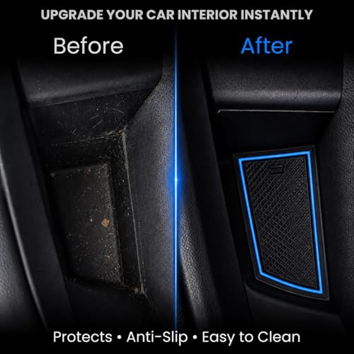 Image of Car Drome | Door Cup Bottle Mat Set for Kia Seltos 2019 to 2022 | Premium Non Slip Rubber Inserts | Custom Fit 15 Pieces | Blue Trim Interior Car Accessories | Dustproof Washable Car Styling