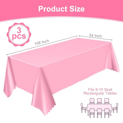 Image of NatNarr 3 Pcs Plastic Pink Tablecloths, Scalloped Rectangle Table Cloths