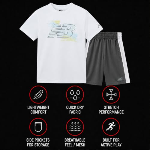 Image of New Balance Boys Short Sets - 2 Piece Active Performance Athletic Shirt and Kids Basketball Gym Shorts for Boys (8-12)