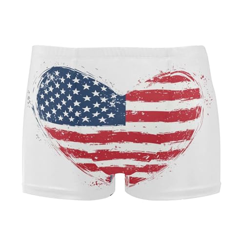 Heart American Flag July 4th Independence Day Mens Swim Trunk Swimwear Swim Brief Square Leg Board Short S S0406728