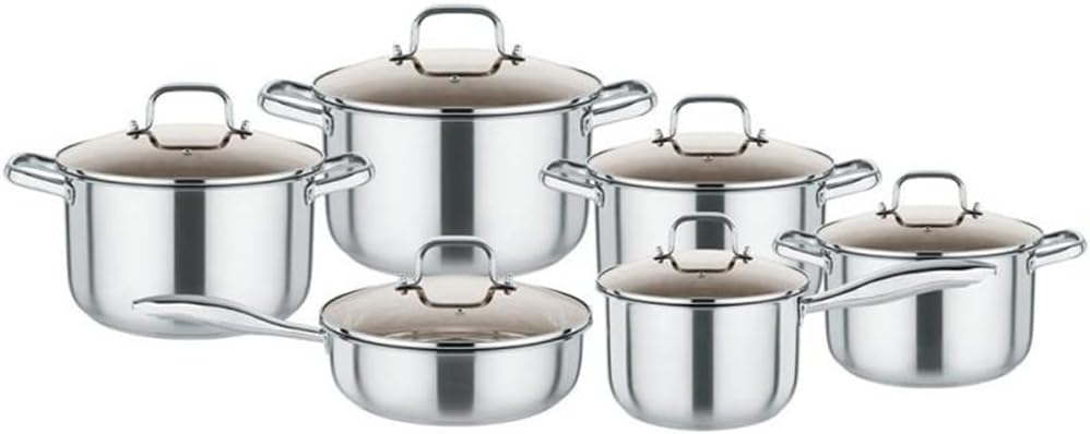 304 Stainless Steel Cookware Set 12 Piece Cookware Set Pots and Pans with Glass Lid Kitchen Cookware (Color : A Size