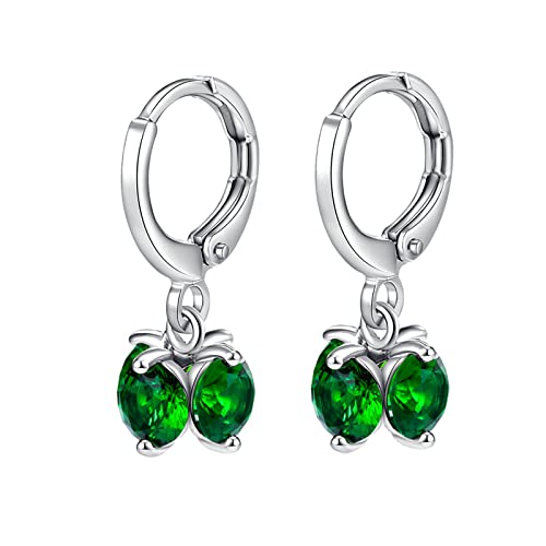 ZQHWYZ 14K White Gold Earrings for Women, Hoop with Round Peridot Green Dangle Earrings for Women White Gold