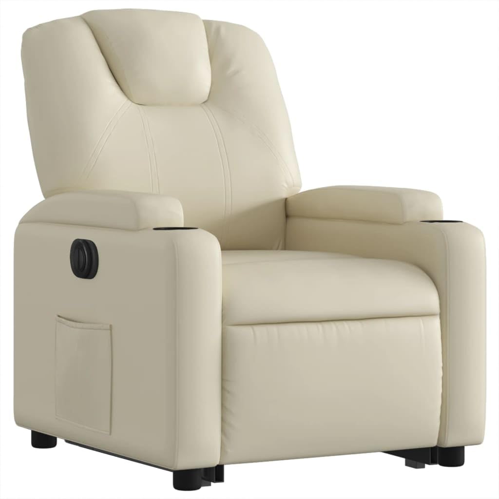 Elektrischer Relaxsessel mit Aufstehhilfe und Liegefunktion Creme Kunstleder, 74x88x97 cm, Polster mit Armlehne, Rückenlehne und Fußstütze, Wohnzimmer, Büro, gemütlich und ergonomisch