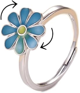 Delicate Silver Cubic Zirconia Daisy Flower Butterfly Fidget Anxiety Rings for Women Adjustable Open Sunflowers Evil Eyes Stress Relief Stackable Rings