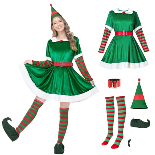 Elf Costume for Women 5 Pcs Christmas Dress Outfit Adult Elves Set - image 1