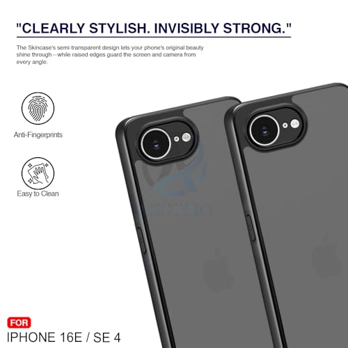 Image of AESTMO iPhone 16E / SE 4 Back Cover | 360 Protection | Matte Frosted Hard Back Translucent | Bumper Case for iPhone 16E / SE 4 (Smoke Black Matte PC+Black TPU Bumber)