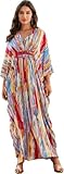 RanRui Women's V Neck Tie Dye Stripe Pleated Kaftans mrs Roper Outfit Plus Size & Petite momo Dresses Kaftan Dresses 70s Mumu Rayon Embroidery Dubai Outfits mrs Roper Caftan Loungewear 8765-0