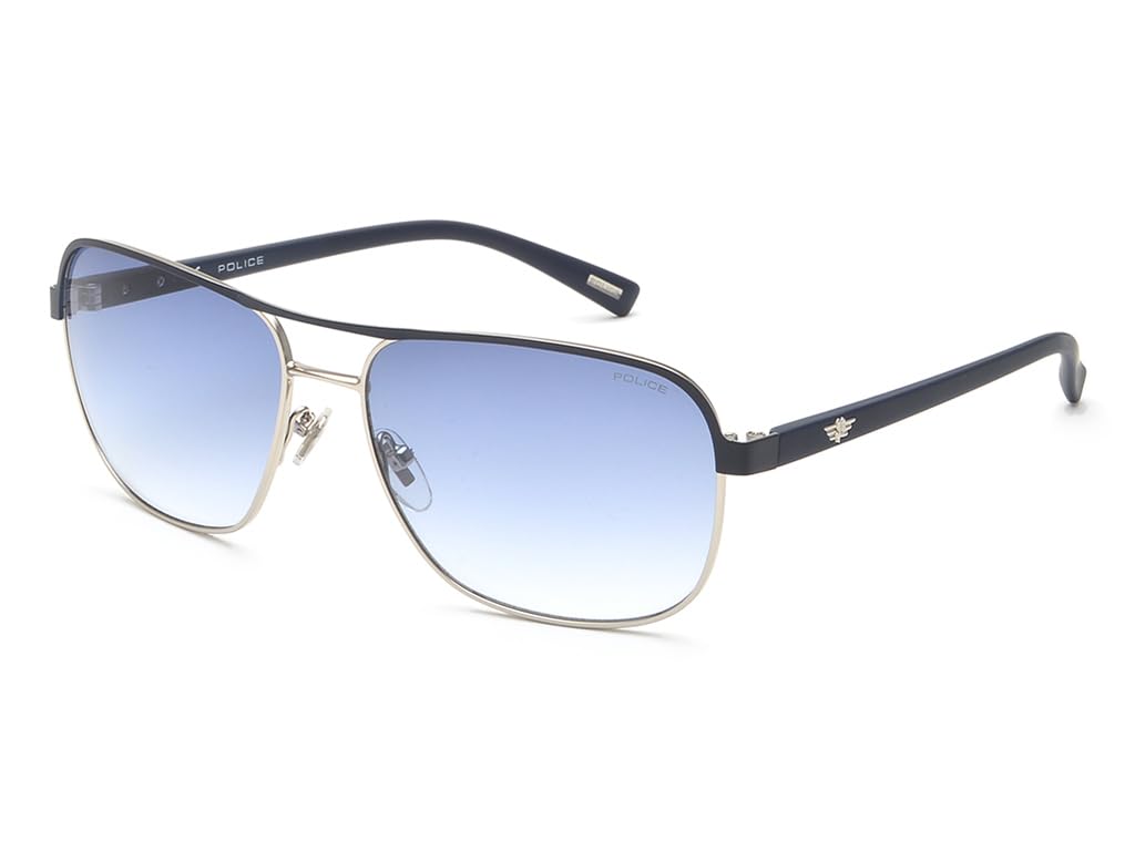 sunglasses| 100% UV protected | Gradient | Full Rim | Square | Men | Large | Matt Blue-Shiny Silver Alloy Metal Frame | Blue Gradient Polycarbonate Lens-image-38