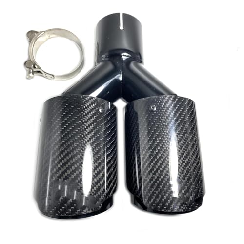 Tubo de escape doble en acero inoxidable con acabado elegante de fibra de carbono brillante