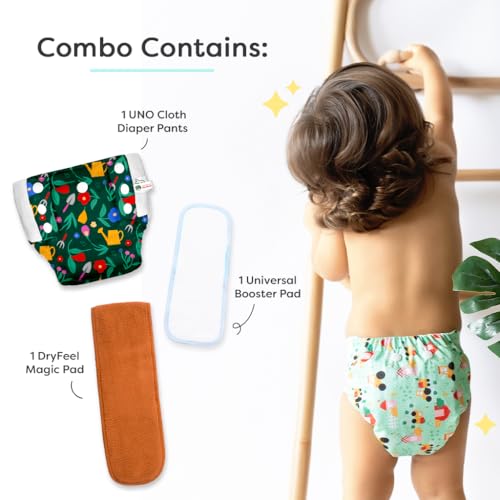 Image of SuperBottoms UNO Pull-up Pant Style Diaper with Universal Booster Pad | Cloth Diaper for Babies | Reusable, No Tapes, Easy to Wear, Designed for Active Little Ones | 3M - 3Y