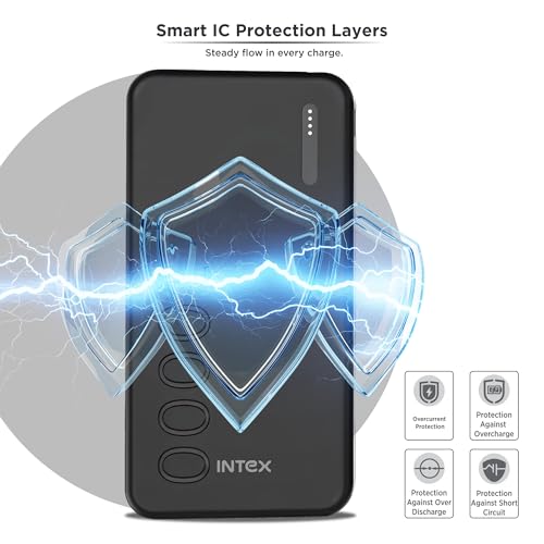 Image of Intex PowerFlex 10K 10000mAh Power Bank with 12W, Dual USB Output, Type-C & Micro USB Input, LED Battery Indicators, Portable Charger for Smartphones & Tablets (Black)