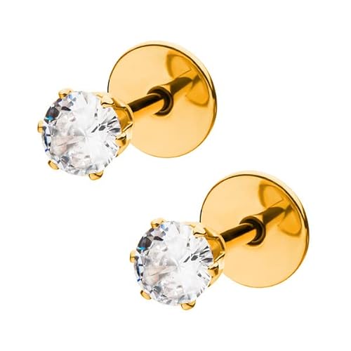 ComfyEarrings Crystal Clear 4mm CZ Gold Plated Prong Stud Earrings