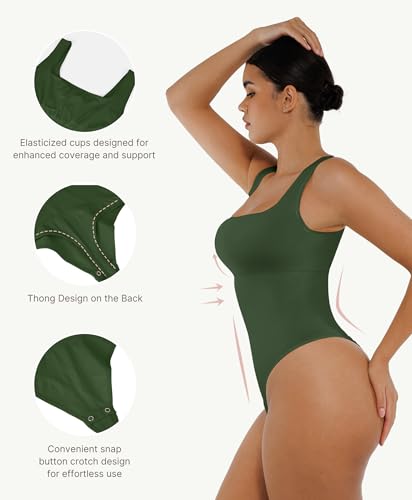 Image of FeelinGirl Bodysuits for Women Seamless Square Neck Tummy Control Compression Thong Shapewear Bodysuit Tank Tops Bodysuit