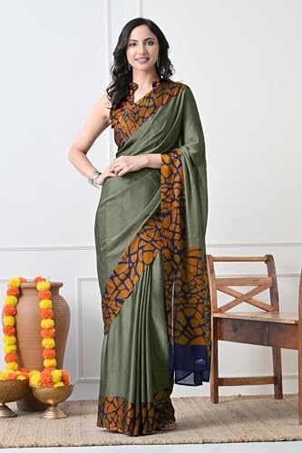 Image of MIRCHI FASHION Women Saree Abstract Print Chiffon | Breathable Lightweight Casual Sari for Regular Use and Office with Unstitched Blouse (Available in 25 Colors)