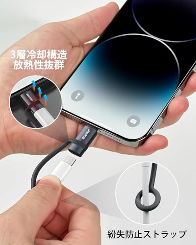 BOUTOP ライトニング タイプC 変換アダプタ 60W PD急速充電・高速データ転送対応 USB-C to Lightning アダプター Lightning端子のiPhone/iPad専用 アルミ合金製・放熱設計・紛失防止ストラップ付き (ダークグレー, 1)