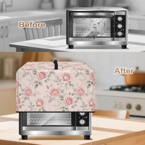 Image of Microwave Oven Cover Air Fryer Toaster Oven Dust Cover with Handle, Stain-Resistant Small Electric Appliance Protector for Kitchen Decor, L, Pink Rose