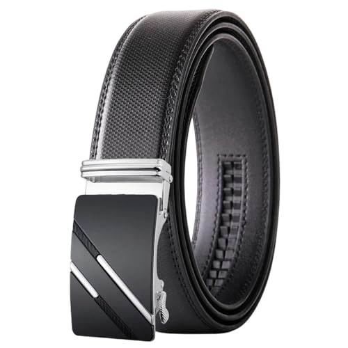 Men's Genuine Leather Automatic Buckle Belt, Solid Color Casual Business Belt Ply36-1245-S24 120cm - Main Image