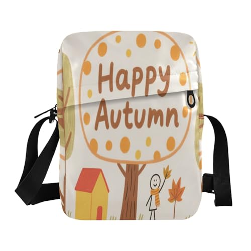 cute messenger bag shoulder bag men Cross Body Purses Adjustable Strap for School School- Autumn Trees Cartoon