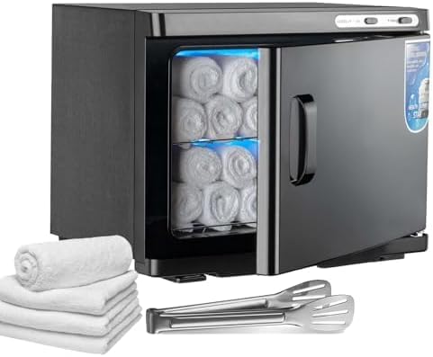 Professional 23L UV Light Towel Warmer Cabinet - Stainless Steel Hot Towel Heater for Salon, Spa, Barber & Home - Fast Heating, Durable, Space-Saving Design - White (Black)