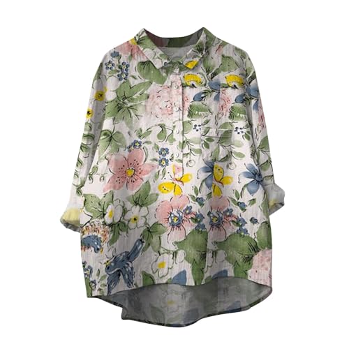 Camiseta feminina com estampa vintage de manga comprida, solta, gola de lapela, botões, blusas elega