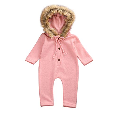 LAJIFENLEI Baby Girls' Knitted Sweater Romper Winter Warm Bodysuit Jumpsuit Outfits Set 0-6 Months Pink