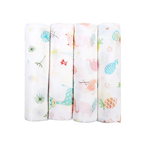 Softan Swaddle Blanket, Muslin Swaddle Blankets for Boys and Girls, Baby Receiving Swaddles, Unisex Receiving Blanket Newborn Gifts, 47 x 47 inches, 4 Pack, Rabbit & Pineapple