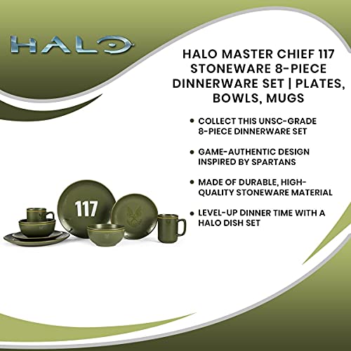 Halo Master Chief 117 Stoneware 8-Piece Dinnerware Set | Video Game-Themed Home Kitchen Essentials | Includes Dinner And Salad Plates, Soup Bowls, Mugs | Place Setting For 2 #TOP6