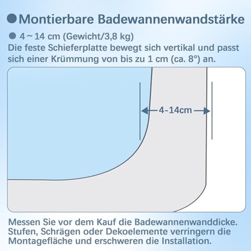 OUUTMEE Badewannengriff für Senioren Höhenverstellbar Einstiegshilfe Badewanne mit einem runden Ringgriff Geeignet für Badewannen mit einer Wandstärke von 4-14 cm, Badewannengriff Ohne Bohren, Weiß