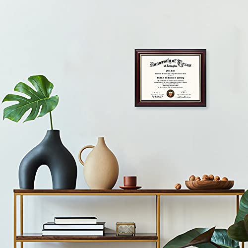 GraduationMall 8.5x11 Certificate Diploma Frame,Solid Wood & UV Protection Acrylic,Cherry Finish with Gold Trim