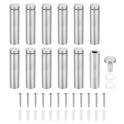 PATIKIL 3/4 x 3.2 inch Sign Standoff Screws, 12 Set Stainless Steel Wall Standoff Mounting Hardware Advertising Glass Nail for Hanging Acrylic Picture Frame Acrylic Panel, Silver