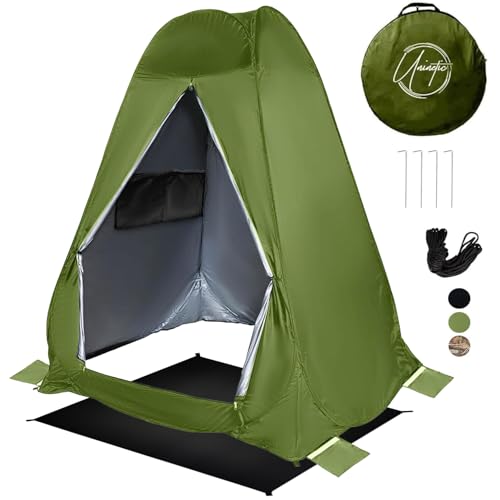 Großes Pop-Up-Zelt, 2,1 m hoch, übergroßes starkes Camping-WC-Zelt, tragbare Camp-Duschkapsel mit Haken/Boden-Pod, Outdoor-Badezimmer, Töpfchen, Umkleidezimmer (Grün, 12,7 x 12,7 x 17,8 cm)