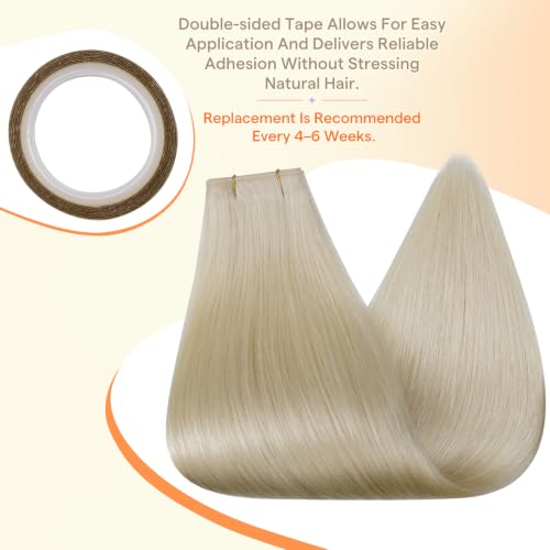 Image of Full Shine Hand Tied Tape in Extensions Human Hair, 60 Ash Blonde | 50g 20 Inch, Human Hair Tape in Extensions with Skin Weft and Silky Straight Texture, Bridal Hairstyles and Lightweight Wear