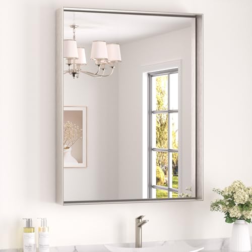 Image of Keonjinn 28x36 Inch Nickel Bathroom Mirror for Over Sink, Rectangular