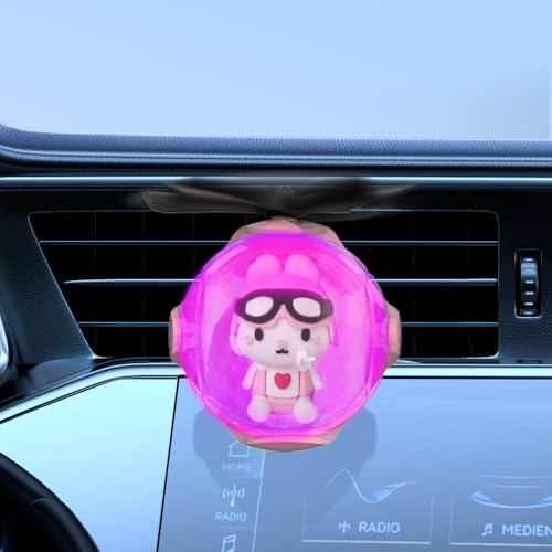 Image of Pink Bunny Car Air Freshener with 6-Color Auto Light Up & 4 Scented Replacements Tablets - Light Scent, Decorative Auto Accessories, Cute Easter Decorations, Mother's Day and Father's Day Small Gift