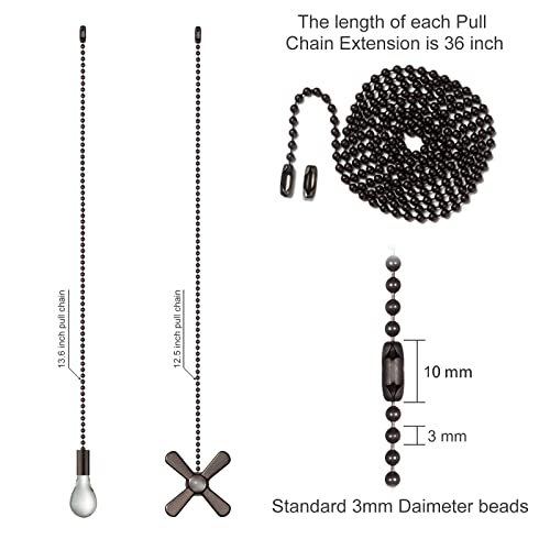 Elfcab Ceiling Fan Pull Chain Set 4Pcs 3Mm Diameter Beaded Ball 12 Inches Pendant Decorative (Clear Bulb And Fan Shape) 2Pcs 36 Inches Extension, Extra 8Pcs Pull Loop Connectors(Orb) #TOP2