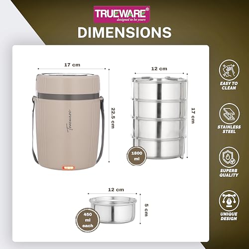 Image of Tureware Electric 4 PU Insulated 4 Stainless Steel Container 450 ML Each Thermoware Electric Lunch Box