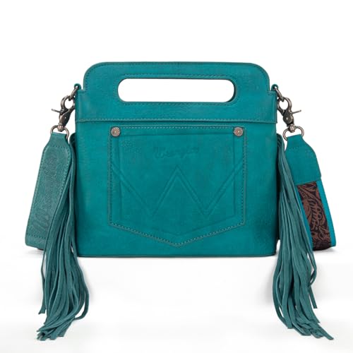 Image of Wrangler Western Handbag for Women Crossbody Bag Top Handle Shoulder Bag Embossed Cowgirl Fringe Purse