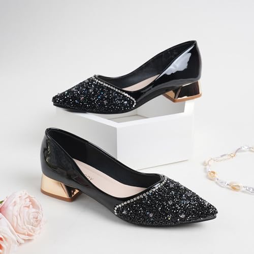 Women's Wedding Pumps Rhinestones Sequins Chunky Low Block Heels Pumps Dress Evening Shoes for Women Bridal4