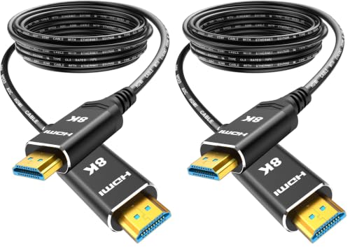 Image of Highwings 50 ft 8K 4K Fiber Optic HDMI Cable in-Wall CL3 Long HDMI Cord (Pack of 2)