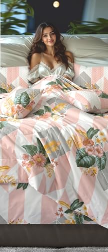Image of Super Premium Designer 6-Piece Comforter Set - Double Bed Size (90 inchx100 inch) - Heavy Cotton Blend with Reversible Comforter, Bedsheet, Pillow Covers & Cushion Covers (Pink, 6 Pc Comforter Set)