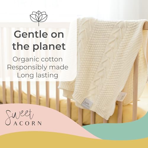 Image of Knit Baby Blanket in Elegant Pattern, Organic Cotton Blankets for Crib or Stroller, Receiving Blankets - Salt White