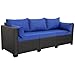 3-Seat Patio PE Wicker Sofa, Outdoor Rattan Couch Furniture Steel Frame with Furniture Cover and Deep Seat High Back, Royal Blue Anti-Slip Cushion
