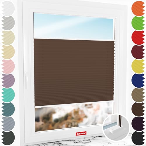 Schuette® Plissee mit Bohren zum Anschrauben ● Premium Kollektion: Hot Chocolate (Dunkelbraun) ● 55x120cm (Breite x Höhe) ● Suprafix Faltrollo Befestigung ● Bequeme Rollo Montage inkl. Video