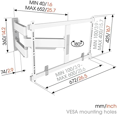 Vogel's Elite 5645 full-motion ultra-thin TV wall bracket for 40-77 inch TVs, Max. 45 kg, Swivels up to 180°, Full-motion TV mount max. VESA 600x400, Universally compatible