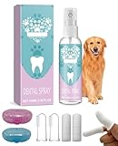 Donvuka Dentalspray für Hunde Katzen mit Fingerschutz und Silikon-Fingerbürste, Zahnsteinentferner Hunde Effektiv Gegen Zahnbelag und Zahnstein für strahlend weiße Zähne, Hilft bei Mundgeruch