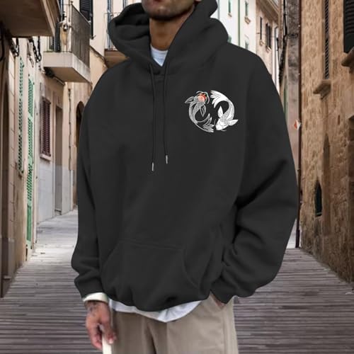 Mens Graphic Hoodies - Japanese Carp Drawstring Pullover Sweatshirts,Fall Winter Fashion Top Party Clothes2