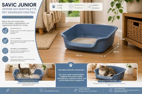 Katzenklo - Savic Junior - blau - offen - niedriger Einstieg - ideal für Kätzchen & ältere Katzen - leicht zu reinigen - 56x39x13 cm