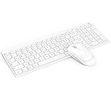 Jelly Comb Funktastatur mit Maus Set, 2.4G Kabellose Ultraslim Mini Tastatur und USB Maus Wiederaufladbar für PC, Laptop, Smart TV usw, QWERTZ Deutsches Layout, Weiß