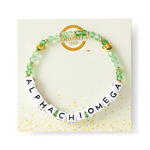 Sorority Shop Alpha Chi Omega Bracelet — Glass Bead Bracelet with ACO Name Beads and 18K Gold Accent Beads, Greek Sorority Jewelry for Big Little Sorority Gifts2